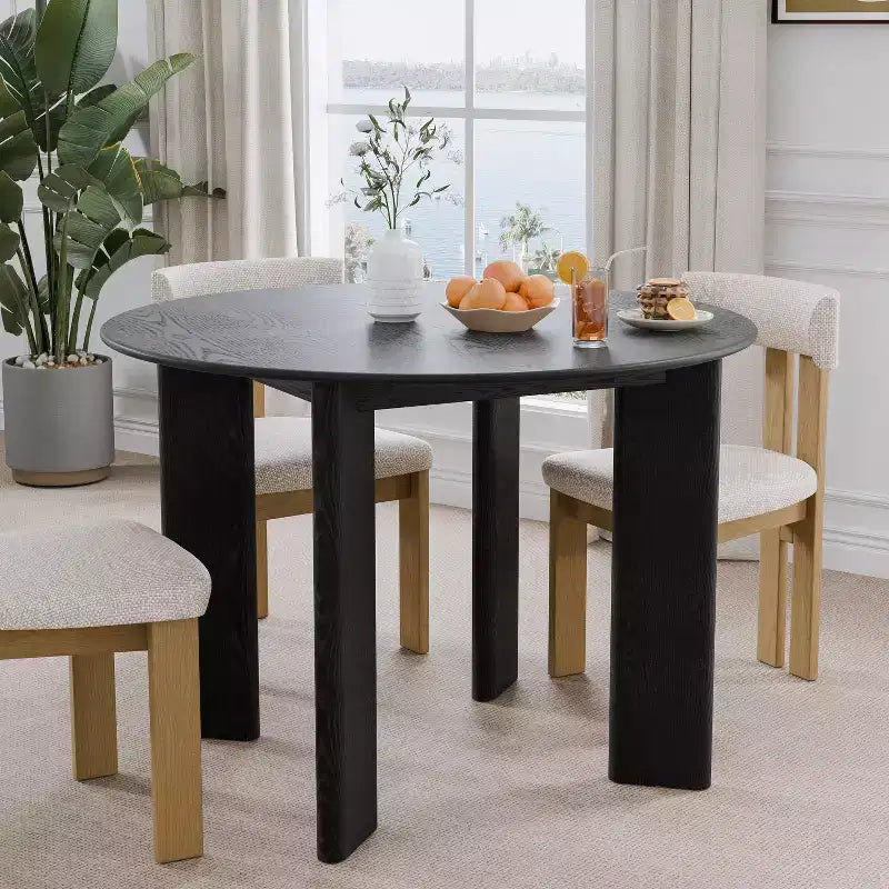 Table à manger ronde en bois MAYEERTY 42 pour 4, table de cuisine et salle à manger moderne de style campagnard