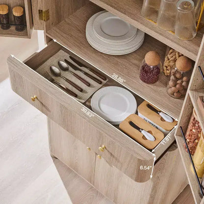 Grand garde-manger de cuisine de 71 po, armoires de rangement de cuisine modernes avec 4 portes et 6 étagères réglables, meuble de cuisine incurvé en bois