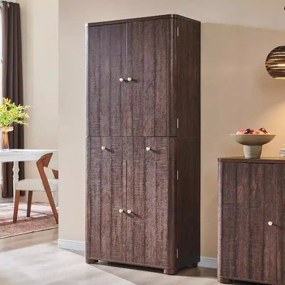 Grand garde-manger de cuisine de 71 po, armoires de rangement de cuisine modernes avec 4 portes et 6 étagères réglables, meuble de cuisine incurvé en bois