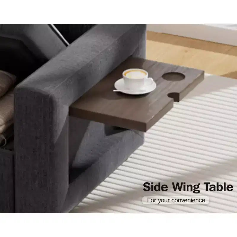 Dyonery Canapé-lit d'angle modulaire 7 places avec lit gigogne/dossier inclinable/ports USB/table/lumière LED/siège de rangement, chenille