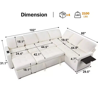 Dyonery Canapé-lit d'angle modulaire 7 places avec lit gigogne/dossier inclinable/ports USB/table/lumière LED/siège de rangement, chenille