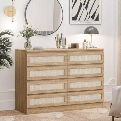 Commode double à 8 tiroirs pour chambre à coucher, commode en rotin, commode en bois moderne, table de chevet pour placard, salon et entrée