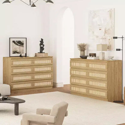 Commode double à 8 tiroirs pour chambre à coucher, commode en rotin, commode en bois moderne, table de chevet pour placard, salon et entrée