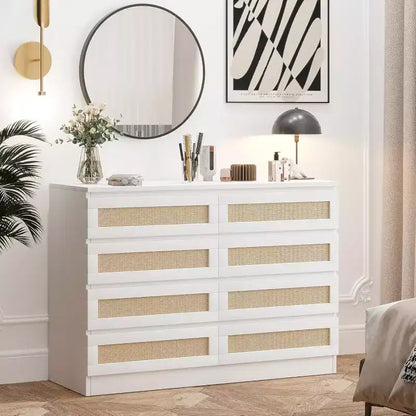 Commode double à 8 tiroirs pour chambre à coucher, commode en rotin, commode en bois moderne, table de chevet pour placard, salon et entrée