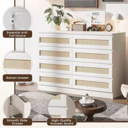Commode double à 8 tiroirs pour chambre à coucher, commode en rotin, commode en bois moderne, table de chevet pour placard, salon et entrée