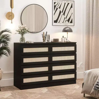 Commode double à 8 tiroirs pour chambre à coucher, commode en rotin, commode en bois moderne, table de chevet pour placard, salon et entrée