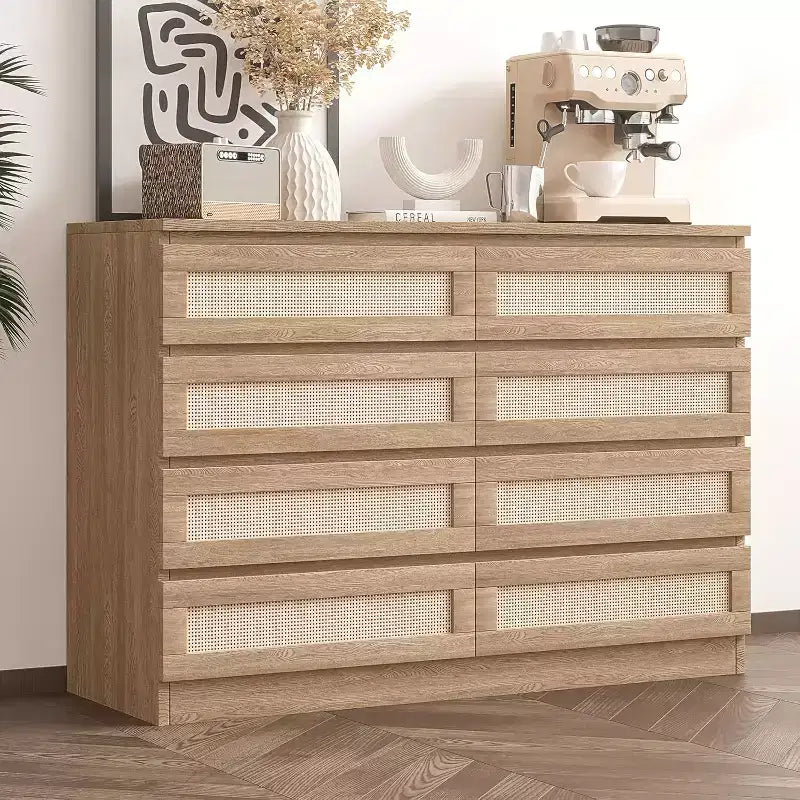 Commode double à 8 tiroirs pour chambre à coucher, commode en rotin, commode en bois moderne, table de chevet pour placard, salon et entrée