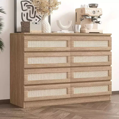 Commode double à 8 tiroirs pour chambre à coucher, commode en rotin, commode en bois moderne, table de chevet pour placard, salon et entrée