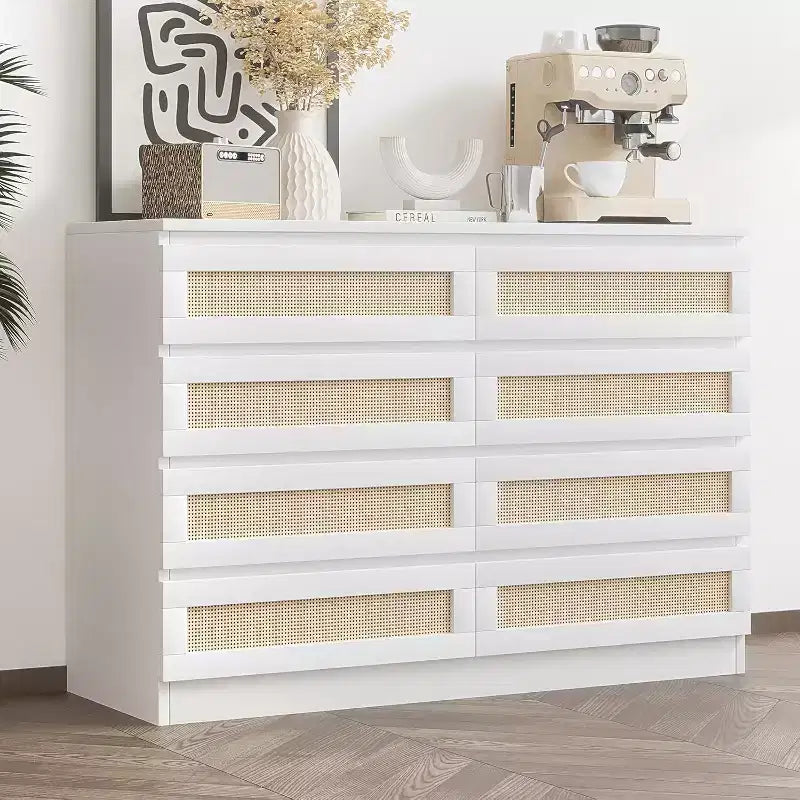 Commode double à 8 tiroirs pour chambre à coucher, commode en rotin, commode en bois moderne, table de chevet pour placard, salon et entrée