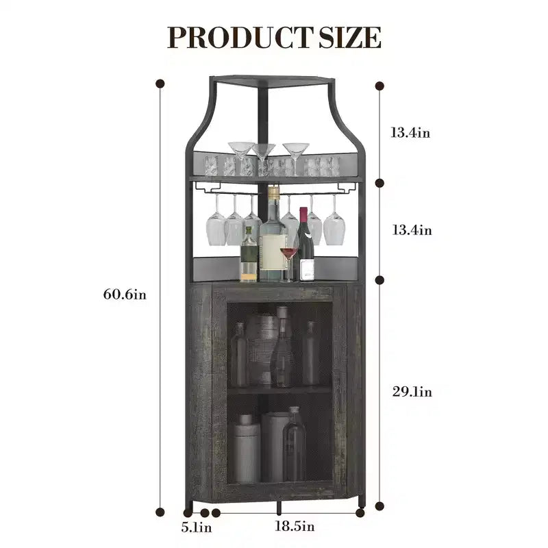 Meuble d'angle de bar avec bande LED, porte-verres, étagère réglable, meuble de bar à liqueurs à 5 niveaux pour la maison, vitrine d'angle pour petit espace