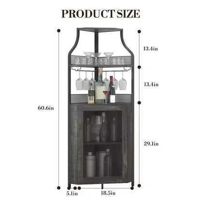 Meuble d'angle de bar avec bande LED, porte-verres, étagère réglable, meuble de bar à liqueurs à 5 niveaux pour la maison, vitrine d'angle pour petit espace