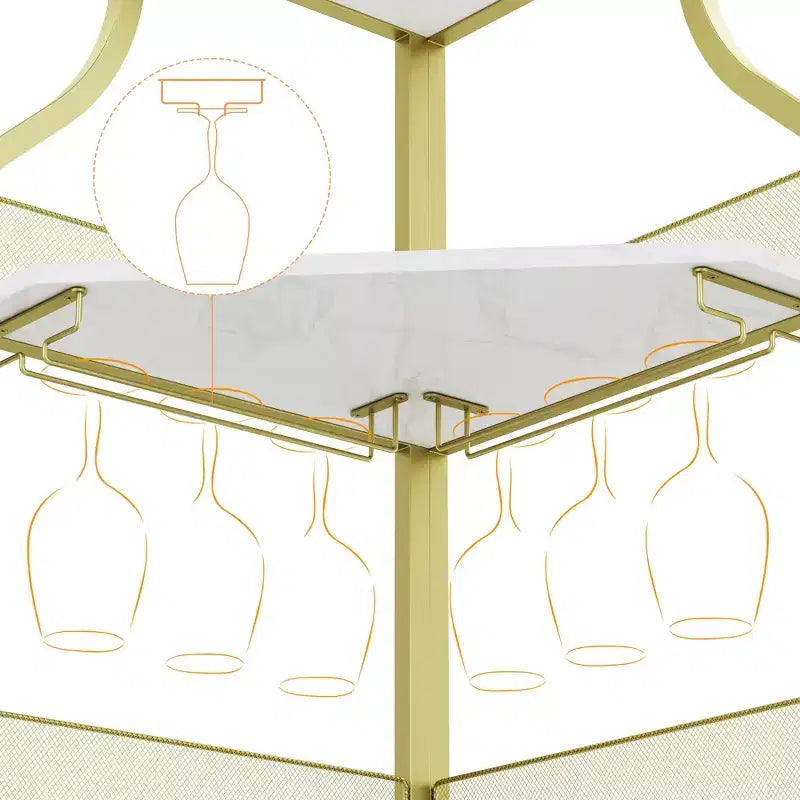 Meuble d'angle de bar avec bande LED, porte-verres, étagère réglable, meuble de bar à liqueurs à 5 niveaux pour la maison, vitrine d'angle pour petit espace