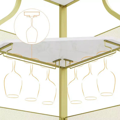 Meuble d'angle de bar avec bande LED, porte-verres, étagère réglable, meuble de bar à liqueurs à 5 niveaux pour la maison, vitrine d'angle pour petit espace
