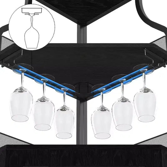 Meuble d'angle de bar avec bande LED, porte-verres, étagère réglable, meuble de bar à liqueurs à 5 niveaux pour la maison, vitrine d'angle pour petit espace