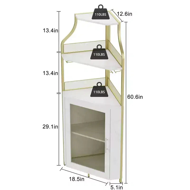 Meuble d'angle de bar avec bande LED, porte-verres, étagère réglable, meuble de bar à liqueurs à 5 niveaux pour la maison, vitrine d'angle pour petit espace
