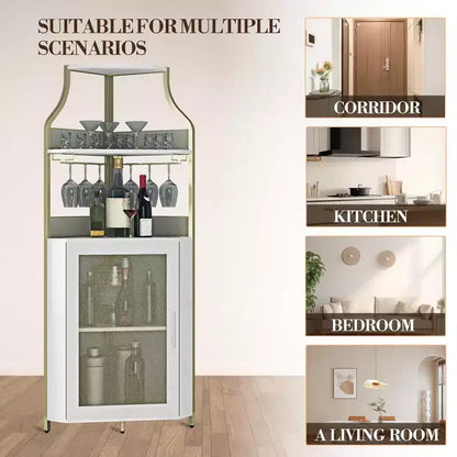 Meuble d'angle de bar avec bande LED, porte-verres, étagère réglable, meuble de bar à liqueurs à 5 niveaux pour la maison, vitrine d'angle pour petit espace