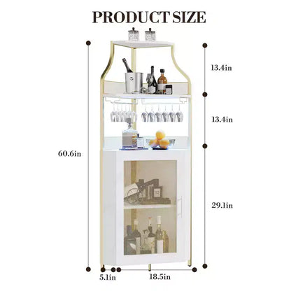 Meuble d'angle de bar avec bande LED, porte-verres, étagère réglable, meuble de bar à liqueurs à 5 niveaux pour la maison, vitrine d'angle pour petit espace
