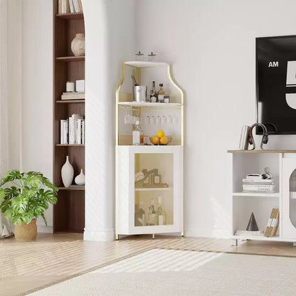 Meuble d'angle de bar avec bande LED, porte-verres, étagère réglable, meuble de bar à liqueurs à 5 niveaux pour la maison, vitrine d'angle pour petit espace