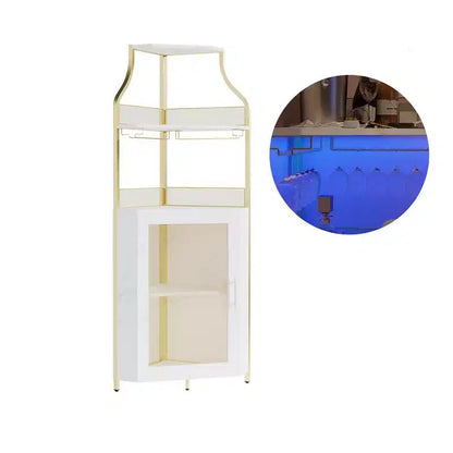 Meuble d'angle de bar avec bande LED, porte-verres, étagère réglable, meuble de bar à liqueurs à 5 niveaux pour la maison, vitrine d'angle pour petit espace