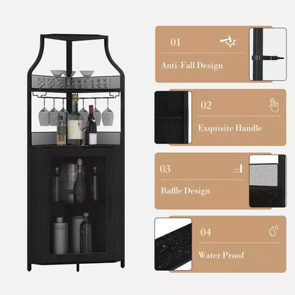 Meuble d'angle de bar avec bande LED, porte-verres, étagère réglable, meuble de bar à liqueurs à 5 niveaux pour la maison, vitrine d'angle pour petit espace