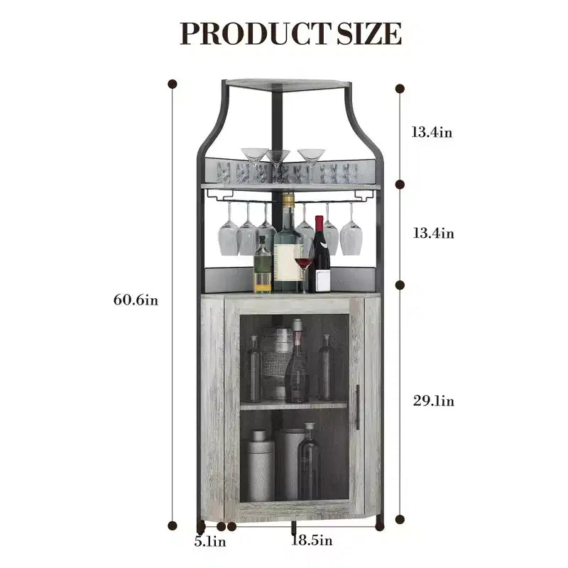 Meuble d'angle de bar avec bande LED, porte-verres, étagère réglable, meuble de bar à liqueurs à 5 niveaux pour la maison, vitrine d'angle pour petit espace