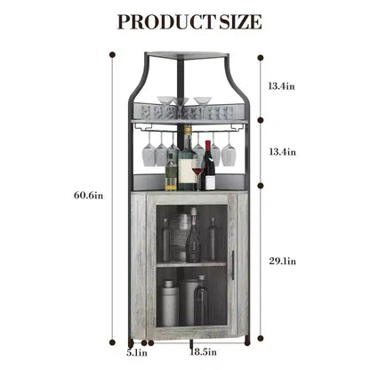 Meuble d'angle de bar avec bande LED, porte-verres, étagère réglable, meuble de bar à liqueurs à 5 niveaux pour la maison, vitrine d'angle pour petit espace