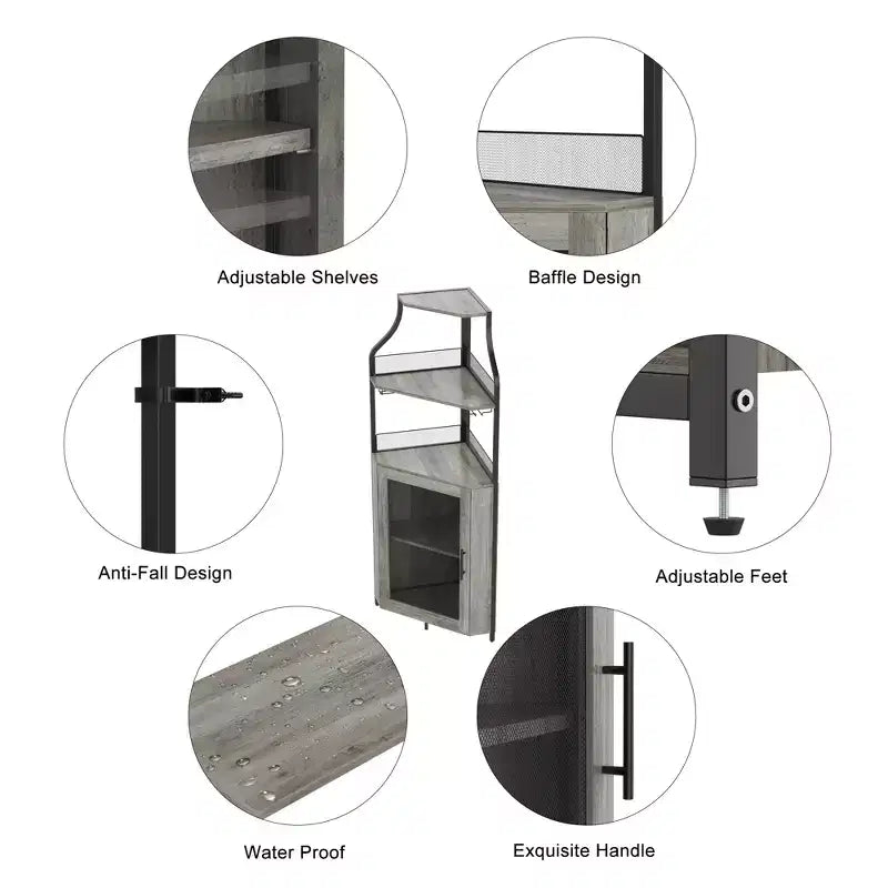 Meuble d'angle de bar avec bande LED, porte-verres, étagère réglable, meuble de bar à liqueurs à 5 niveaux pour la maison, vitrine d'angle pour petit espace