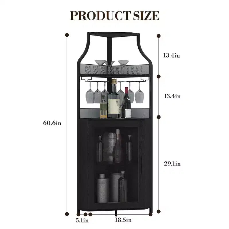 Meuble d'angle de bar avec bande LED, porte-verres, étagère réglable, meuble de bar à liqueurs à 5 niveaux pour la maison, vitrine d'angle pour petit espace