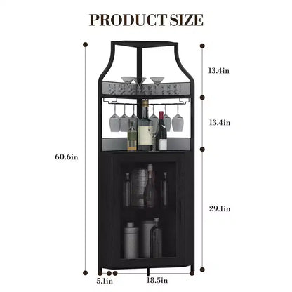 Meuble d'angle de bar avec bande LED, porte-verres, étagère réglable, meuble de bar à liqueurs à 5 niveaux pour la maison, vitrine d'angle pour petit espace