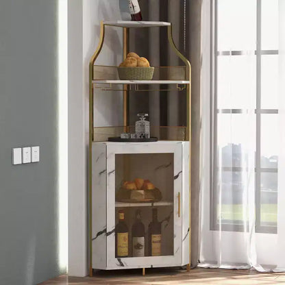 Meuble d'angle de bar avec bande LED, porte-verres, étagère réglable, meuble de bar à liqueurs à 5 niveaux pour la maison, vitrine d'angle pour petit espace