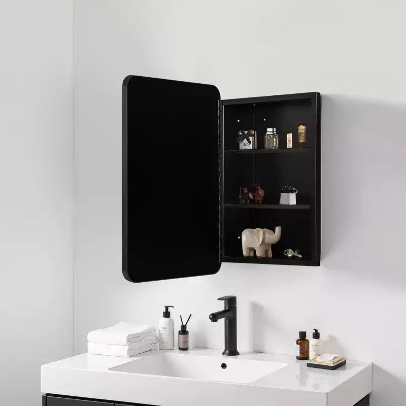 MAYEERTY Armoire de toilette rectangulaire moderne 61 x 41 cm, miroir mural encadré de métal avec rangement, noir
