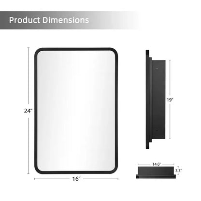 MAYEERTY Armoire de toilette rectangulaire moderne 61 x 41 cm, miroir mural encadré de métal avec rangement, noir