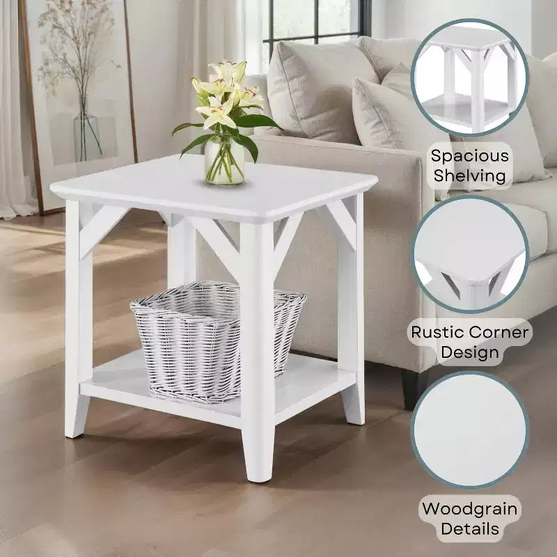 HomeStock Table d'appoint rectangulaire de 22 po de hauteur en bois blanc, 1 pièce