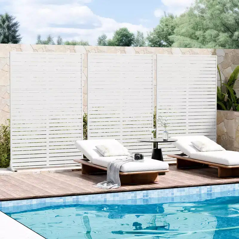 MAYEERTY Classic Louvered White Galvanized Steel Room Divider, 72x47x16, 6-Piece Double-Sided Privacy Screen