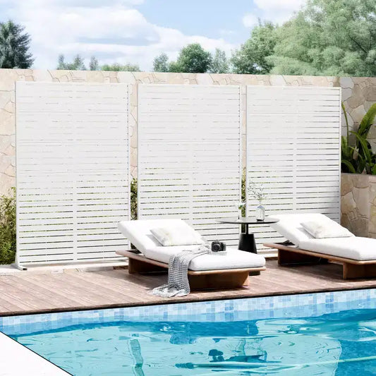 MAYEERTY Classic Louvered White Galvanized Steel Room Divider, 72x47x16, 6-Piece Double-Sided Privacy Screen