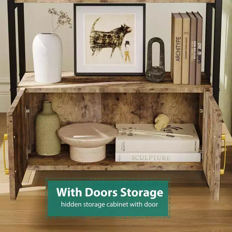 Étagère Arche, Bibliothèque voûtée à 4 niveaux avec portes de rangement, Étagère industrielle de 181,6 cm de hauteur