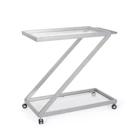 NAYSAYE Chariot de Bar Étagères en Verre Modernes avec Cadre en Fer Durable et Roulettes pour Salon, Argent, 36,5*18,75*34