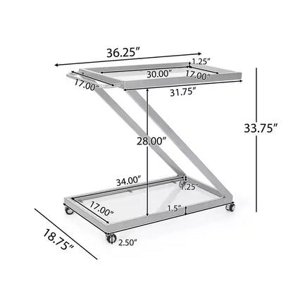 NAYSAYE Chariot de Bar Étagères en Verre Modernes avec Cadre en Fer Durable et Roulettes pour Salon, Argent, 36,5*18,75*34