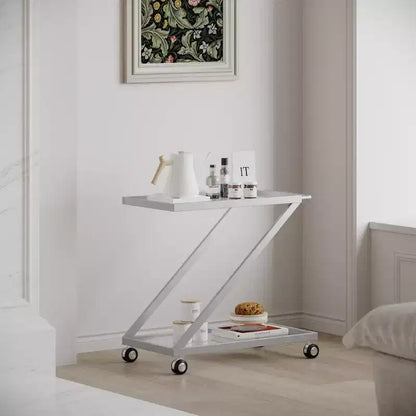 NAYSAYE Chariot de Bar Étagères en Verre Modernes avec Cadre en Fer Durable et Roulettes pour Salon, Argent, 36,5*18,75*34