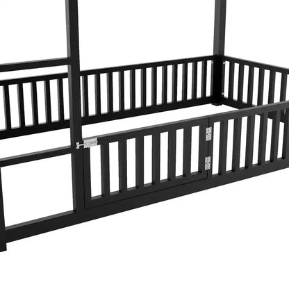 Bellemave Lit Superposé Métal Maison Jumeaux-sur-Jumeaux avec Barrières de Sécurité pour Enfants, Noir