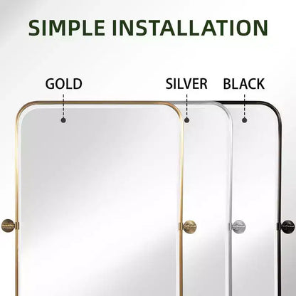 PexFix 31 x 24 Iron Rectangle Silver Pivot Wall Mirror Tilting Bathroom Vanity Mirror Metal Framed Adjustable Two-way mirror for Bedroom Living Room