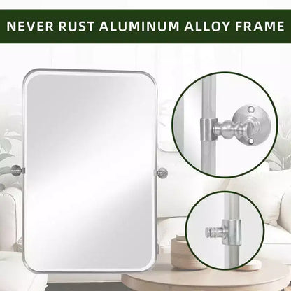 PexFix 31 x 24 Miroir mural pivotant rectangulaire en fer argenté, miroir de courtoisie inclinable pour salle de bain, miroir bidirectionnel réglable à cadre métallique pour chambre à coucher et salon