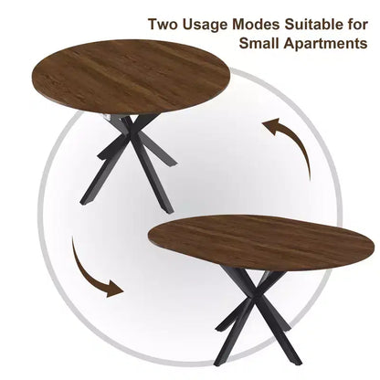 Table de salle à manger ronde 42 po pour 6 personnes, table de cuisine escamotable en bois avec base en métal, table à manger circulaire moderne pour cuisine et salle à manger