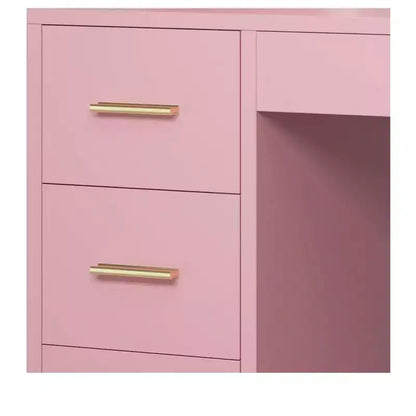 Coiffeuse rose avec grand miroir éclairé 11 lumières Table de maquillage avec 4 tiroirs et 3 étagères de rangement