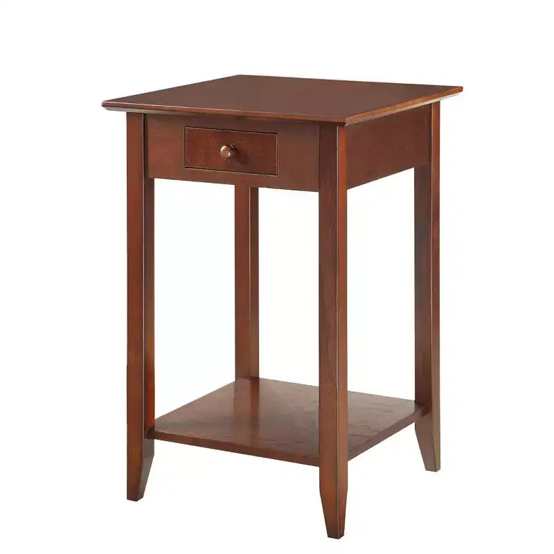 HomeStock Belmont Classic 1 Drawer End Table with Spacious Shelf, Solid Pine Legs and Ash Veneer Top for Living Room or Bedroom