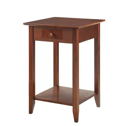 HomeStock Belmont Classic 1 Drawer End Table with Spacious Shelf, Solid Pine Legs and Ash Veneer Top for Living Room or Bedroom