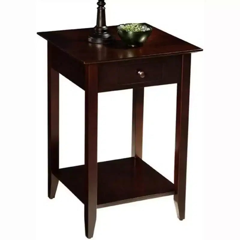 Table d'appoint classique HomeStock Belmont à 1 tiroir avec étagère spacieuse, pieds en pin massif et dessus en placage de frêne pour salon ou chambre à coucher