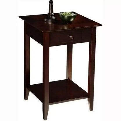 Table d'appoint classique HomeStock Belmont à 1 tiroir avec étagère spacieuse, pieds en pin massif et dessus en placage de frêne pour salon ou chambre à coucher