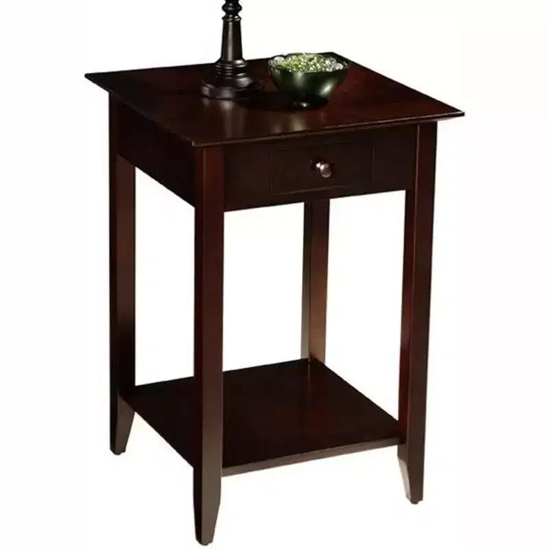 Table d'appoint classique HomeStock Belmont à 1 tiroir avec étagère spacieuse, pieds en pin massif et dessus en placage de frêne pour salon ou chambre à coucher