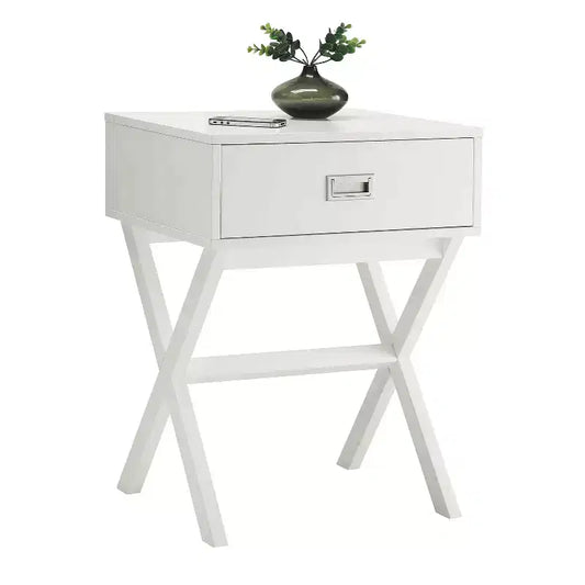 HomeStock Belmont – Table d'appoint avec grand tiroir de rangement et surface supérieure lisse, table d'appoint de rangement moderne pour les essentiels dissimulés du salon